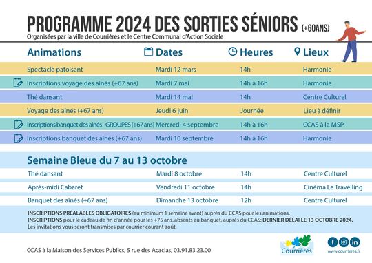 Programmation 2024 des sorties seniors. 